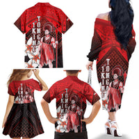 The First King Of Tonga Family Matching Off The Shoulder Long Sleeve Dress and Hawaiian Shirt Tongan Pride