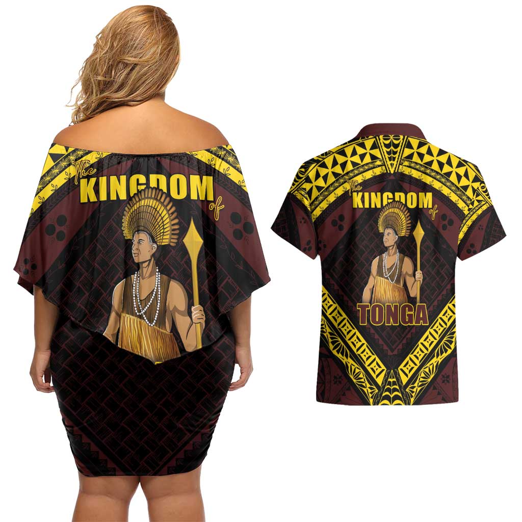 Tonga First King Couples Matching Off Shoulder Short Dress and Hawaiian Shirt Ahoeitu Know Your Roots