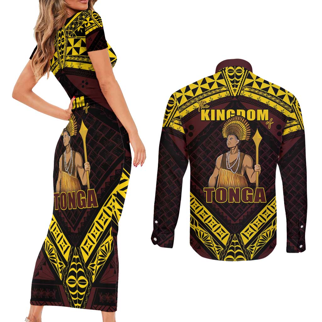 Tonga First King Couples Matching Short Sleeve Bodycon Dress and Long Sleeve Button Shirt Ahoeitu Know Your Roots LT05 - Polynesian Pride
