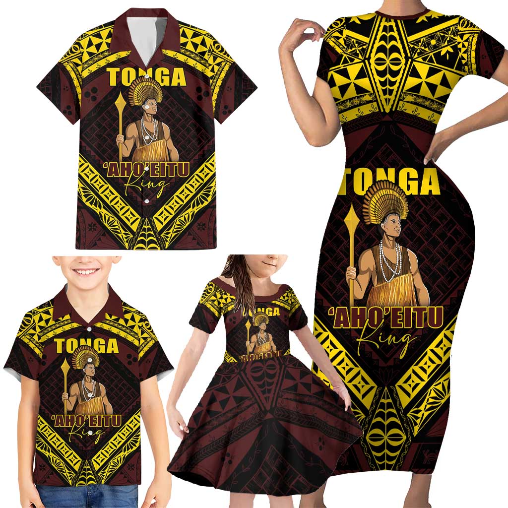 Tonga First King Family Matching Short Sleeve Bodycon Dress and Hawaiian Shirt Ahoeitu Know Your Roots