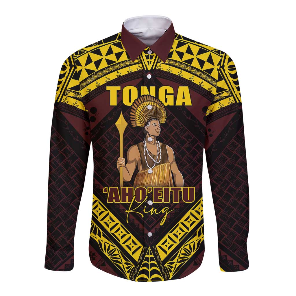 Tonga First King Long Sleeve Button Shirt Ahoeitu Know Your Roots LT05 Unisex Maroon - Polynesian Pride