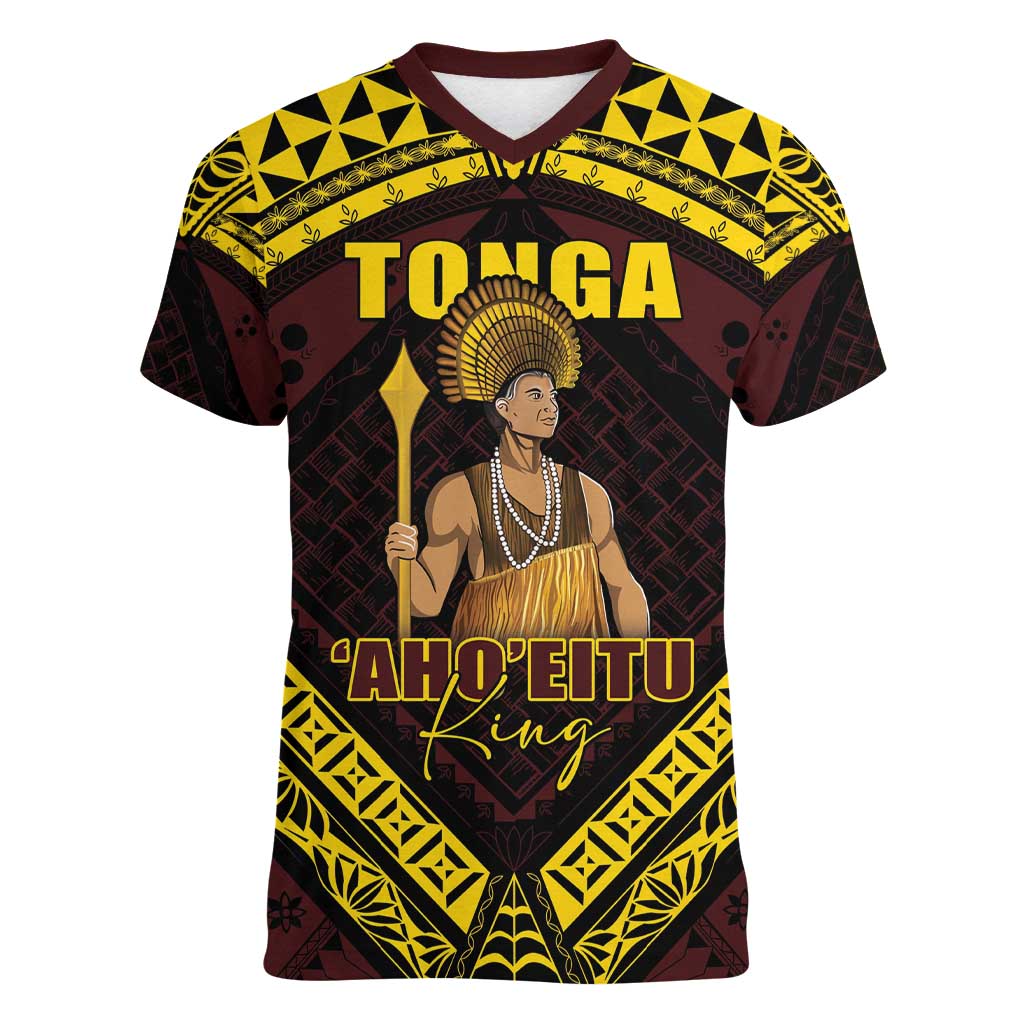 Tonga First King Women V-Neck T-Shirt Ahoeitu Know Your Roots