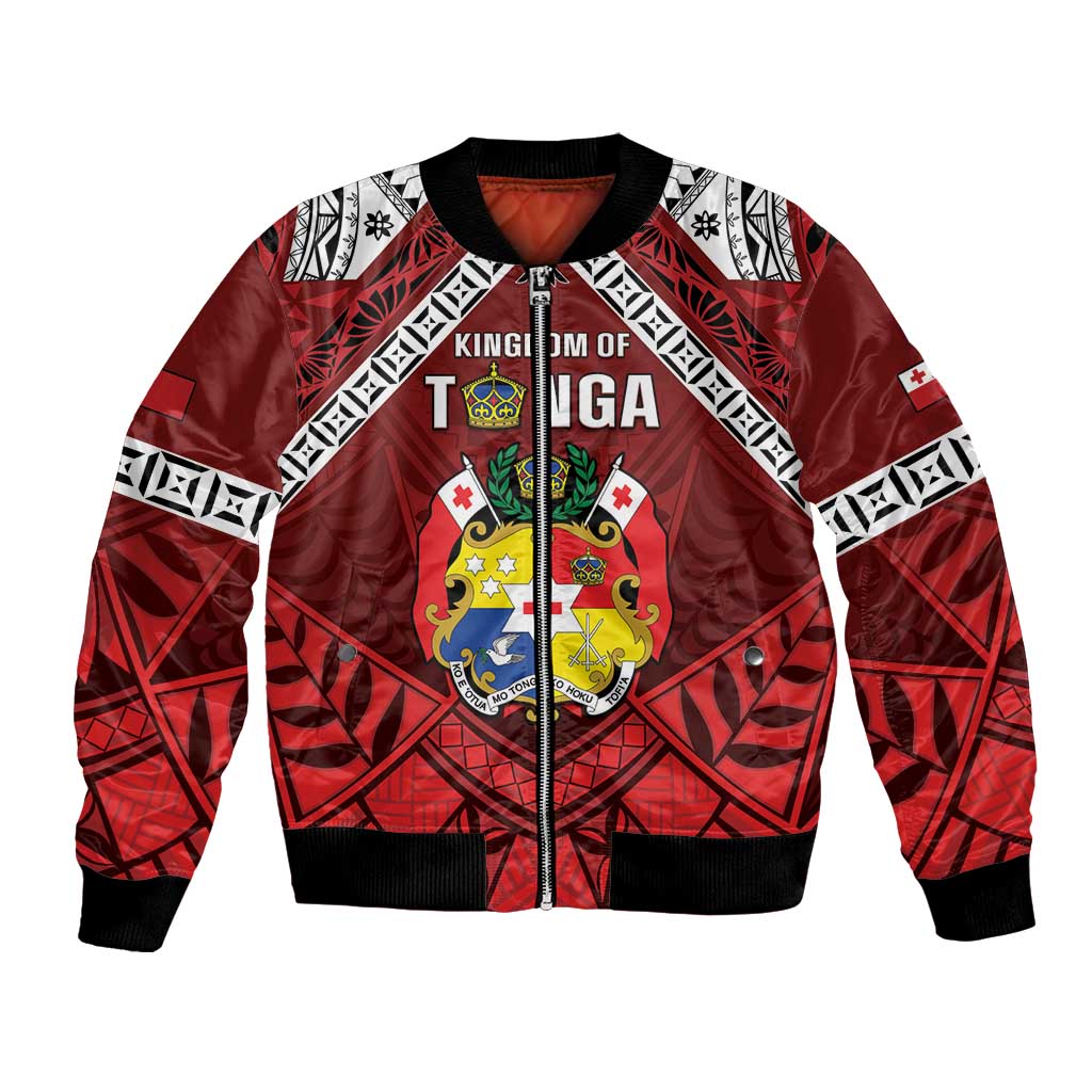 Tonga Emancipation Day Bomber Jacket Tongan Kupesi Pattern LT05 Unisex Red - Polynesian Pride