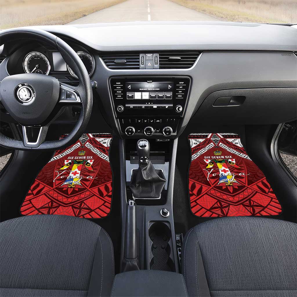 Tonga Emancipation Day Car Mats Tongan Kupesi Pattern LT05 Set 2pcs - Front Red - Polynesian Pride