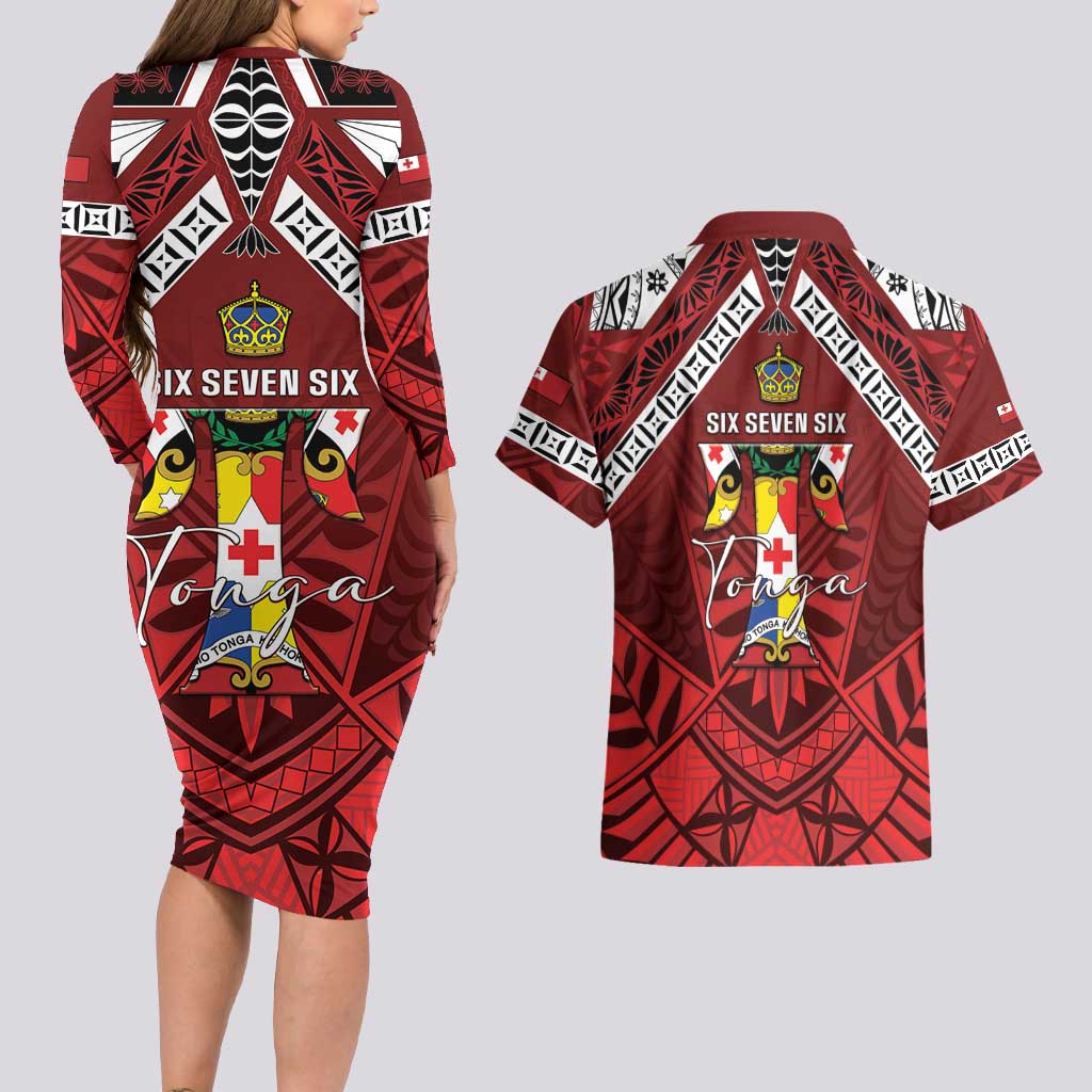 Tonga Emancipation Day Couples Matching Long Sleeve Bodycon Dress and Hawaiian Shirt Tongan Kupesi Pattern LT05 - Polynesian Pride