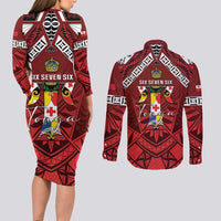Tonga Emancipation Day Couples Matching Long Sleeve Bodycon Dress and Long Sleeve Button Shirt Tongan Kupesi Pattern LT05 - Polynesian Pride