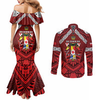 Tonga Emancipation Day Couples Matching Mermaid Dress and Long Sleeve Button Shirt Tongan Kupesi Pattern LT05 - Polynesian Pride