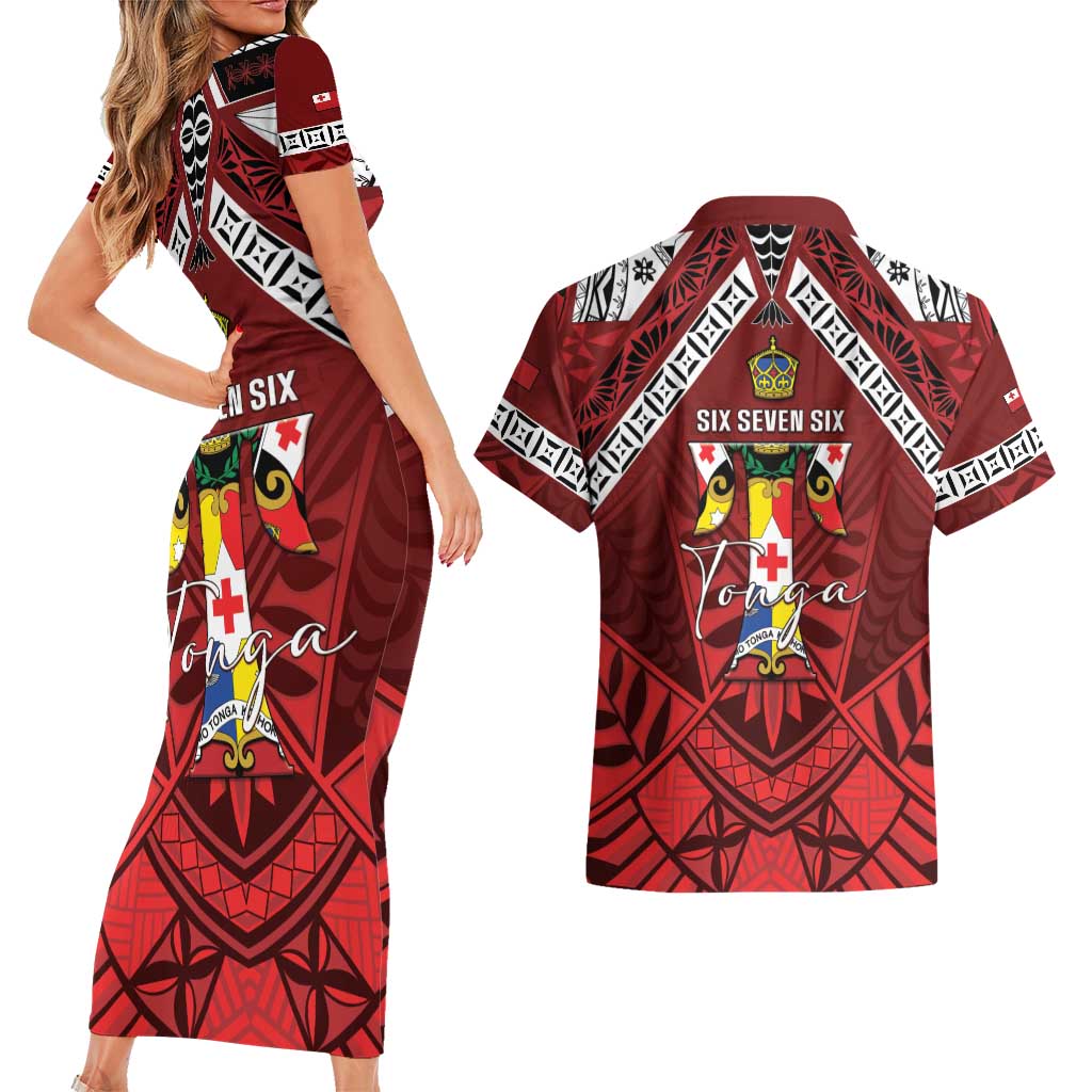 Tonga Emancipation Day Couples Matching Short Sleeve Bodycon Dress and Hawaiian Shirt Tongan Kupesi Pattern LT05 - Polynesian Pride
