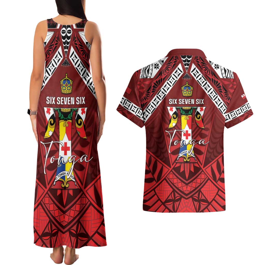 Tonga Emancipation Day Couples Matching Tank Maxi Dress and Hawaiian Shirt Tongan Kupesi Pattern LT05 - Polynesian Pride