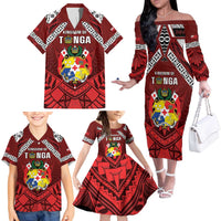 Tonga Emancipation Day Family Matching Off The Shoulder Long Sleeve Dress and Hawaiian Shirt Tongan Kupesi Pattern