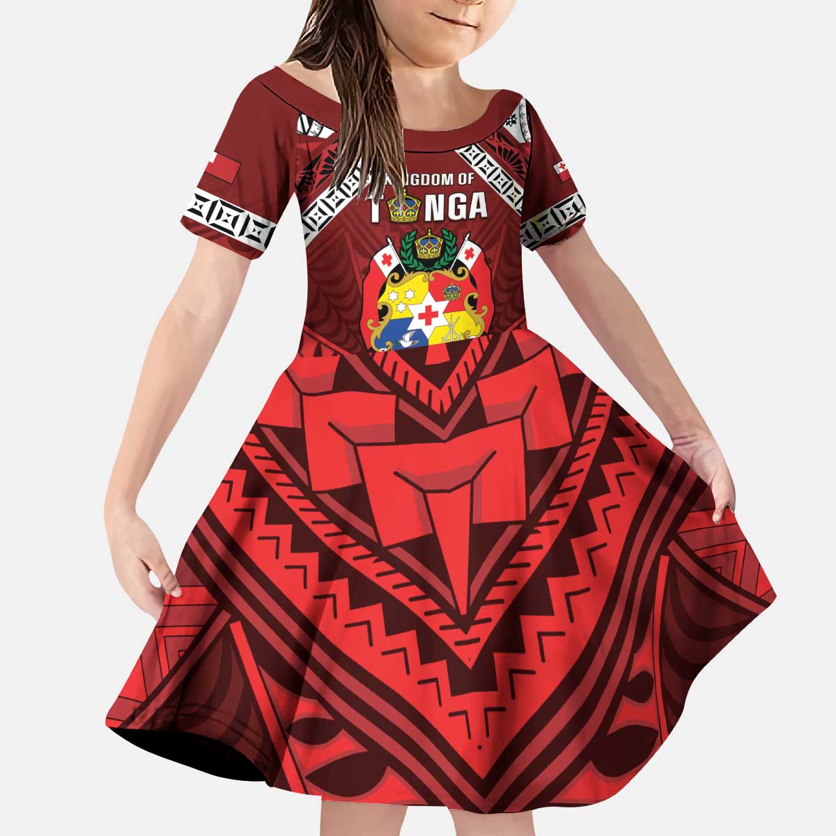 Tonga Emancipation Day Kid Short Sleeve Dress Tongan Kupesi Pattern LT05 KID Red - Polynesian Pride