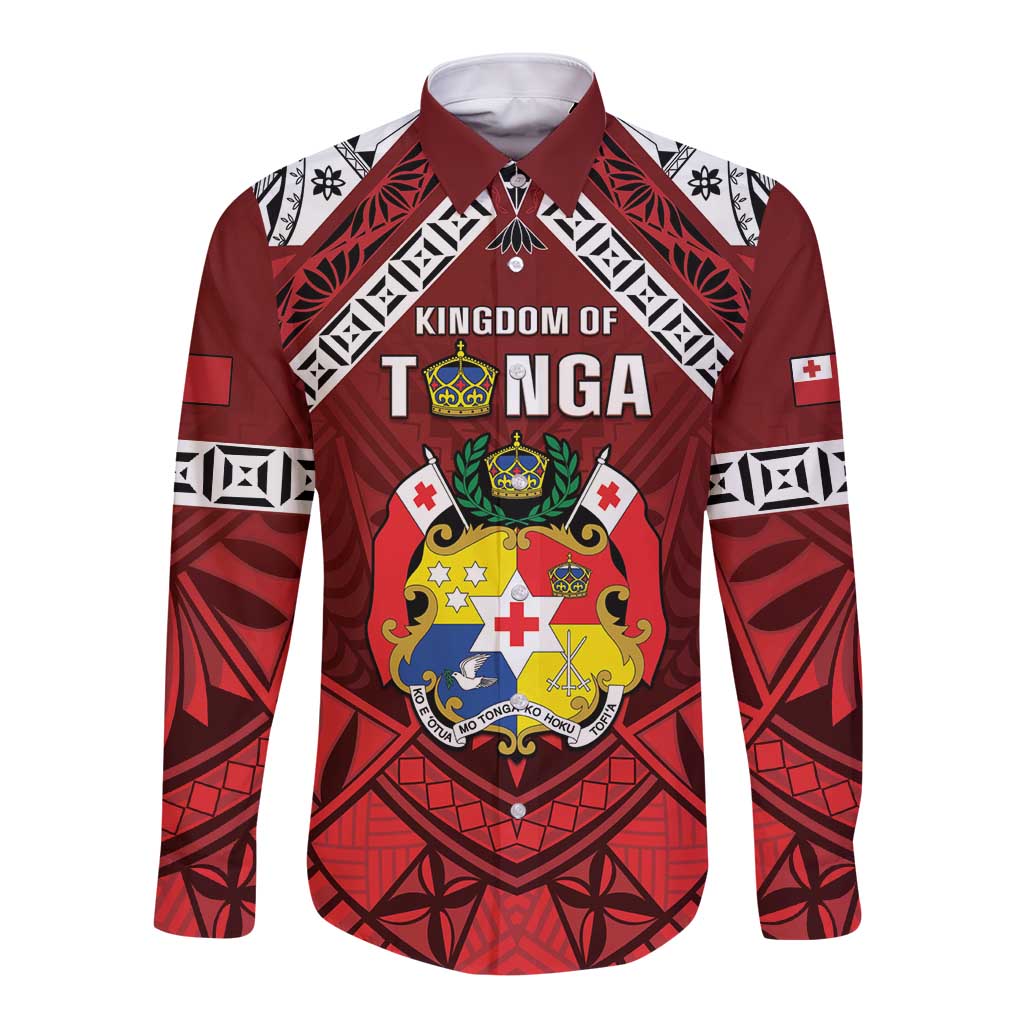 Tonga Emancipation Day Long Sleeve Button Shirt Tongan Kupesi Pattern LT05 Unisex Red - Polynesian Pride