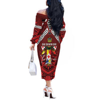 Tonga Emancipation Day Off The Shoulder Long Sleeve Dress Tongan Kupesi Pattern