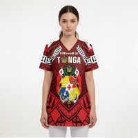 Tonga Emancipation Day Scrub Top Tongan Kupesi Pattern - Polynesian Pride