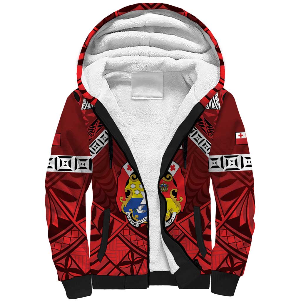 Tonga Emancipation Day Sherpa Hoodie Tongan Kupesi Pattern LT05 Unisex Red - Polynesian Pride