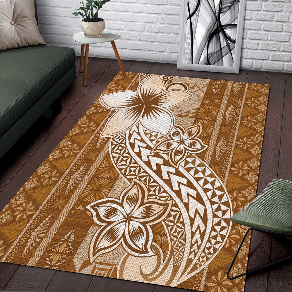 Tonga Kupesi Ngatu Area Rug Vintage Brown Plumeria