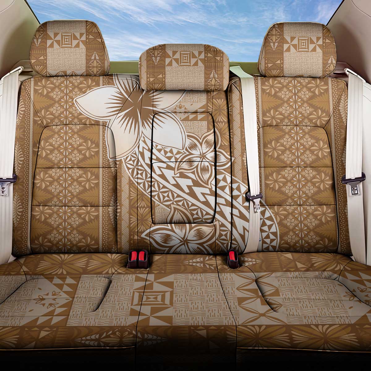 Tonga Kupesi Ngatu Back Car Seat Cover Vintage Brown Plumeria