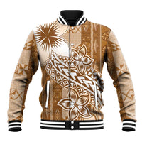 Tonga Kupesi Ngatu Baseball Jacket Vintage Brown Plumeria LT05 Unisex Brown - Polynesian Pride