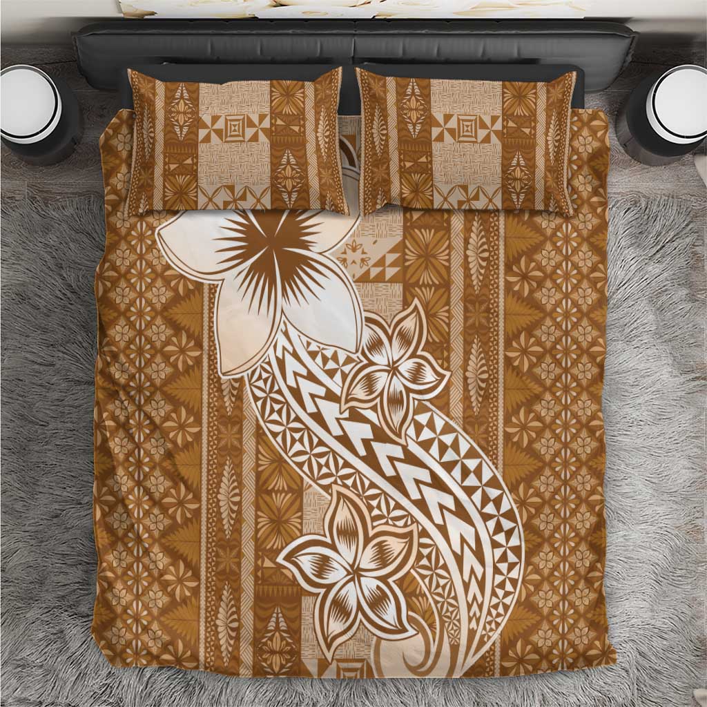 Tonga Kupesi Ngatu Bedding Set Vintage Brown Plumeria