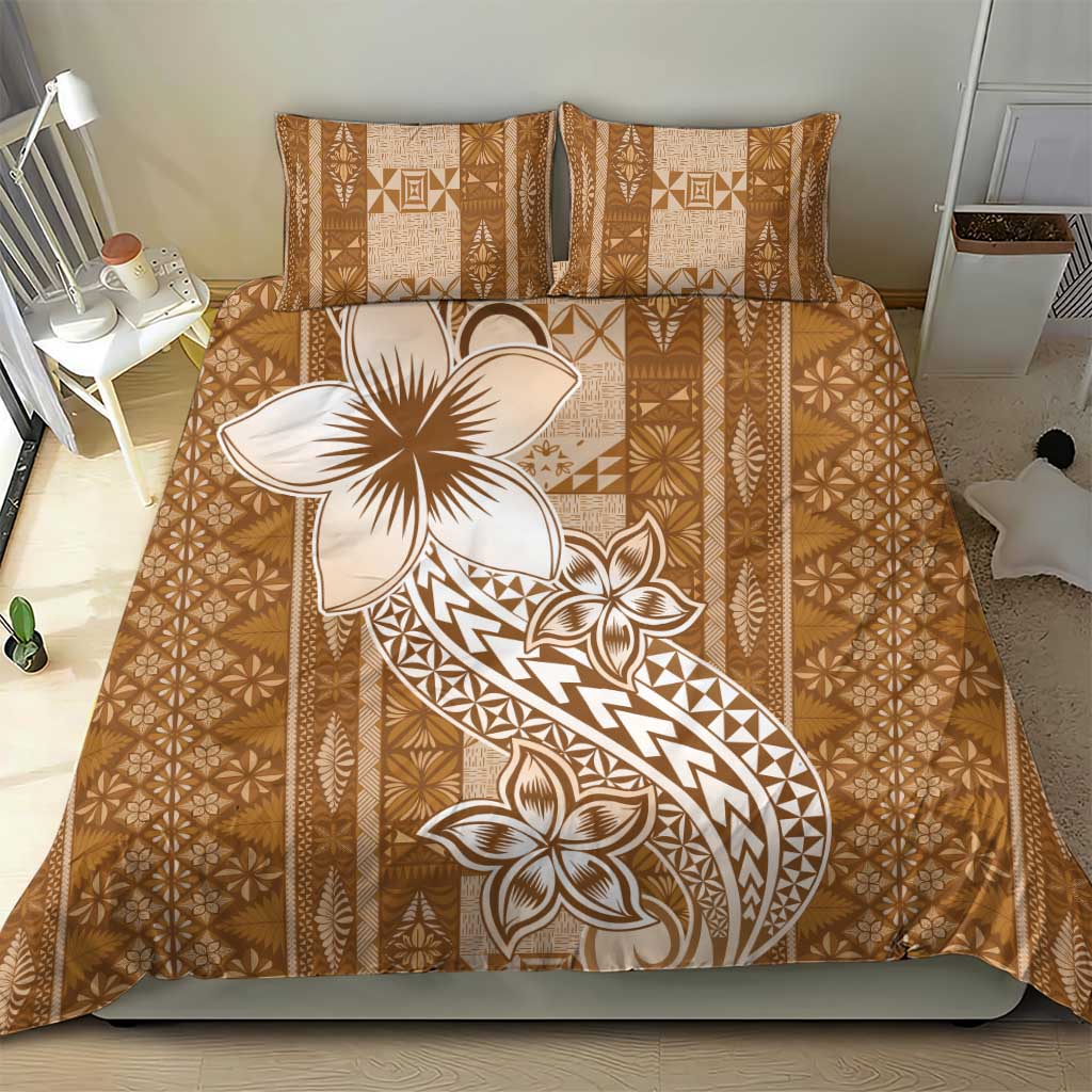 Tonga Kupesi Ngatu Bedding Set Vintage Brown Plumeria