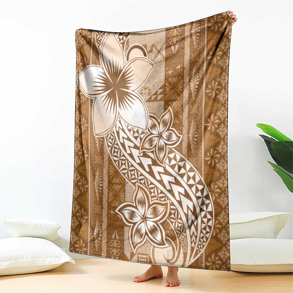 Tonga Kupesi Ngatu Blanket Vintage Brown Plumeria LT05 - Polynesian Pride
