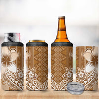 Tonga Kupesi Ngatu 4 in 1 Can Cooler Tumbler Vintage Brown Plumeria LT05 - Polynesian Pride