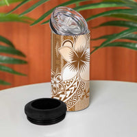 Tonga Kupesi Ngatu 4 in 1 Can Cooler Tumbler Vintage Brown Plumeria LT05 - Polynesian Pride