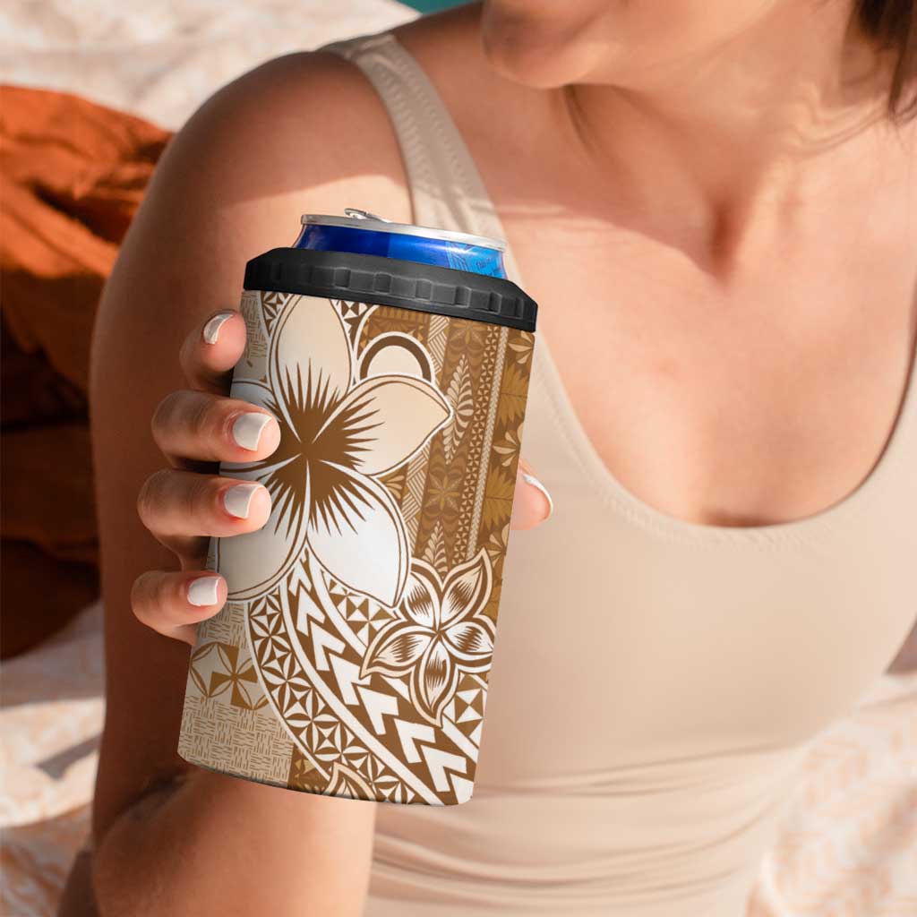 Tonga Kupesi Ngatu 4 in 1 Can Cooler Tumbler Vintage Brown Plumeria LT05 - Polynesian Pride