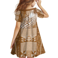 Tonga Kupesi Ngatu Family Matching Long Sleeve Bodycon Dress and Hawaiian Shirt Vintage Brown Plumeria