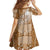 Tonga Kupesi Ngatu Family Matching Off The Shoulder Long Sleeve Dress and Hawaiian Shirt Vintage Brown Plumeria