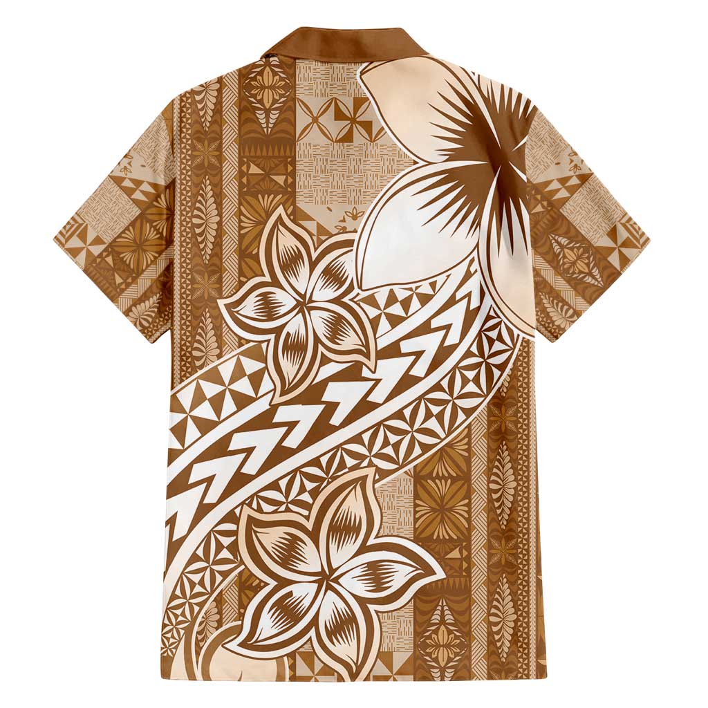 Tonga Kupesi Ngatu Family Matching Puletasi and Hawaiian Shirt Vintage Brown Plumeria