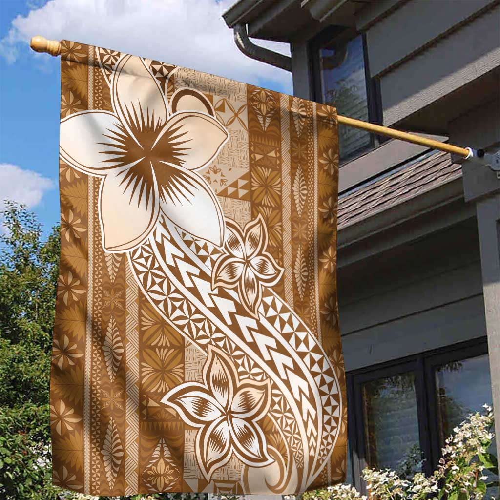 Tonga Kupesi Ngatu Garden Flag Vintage Brown Plumeria