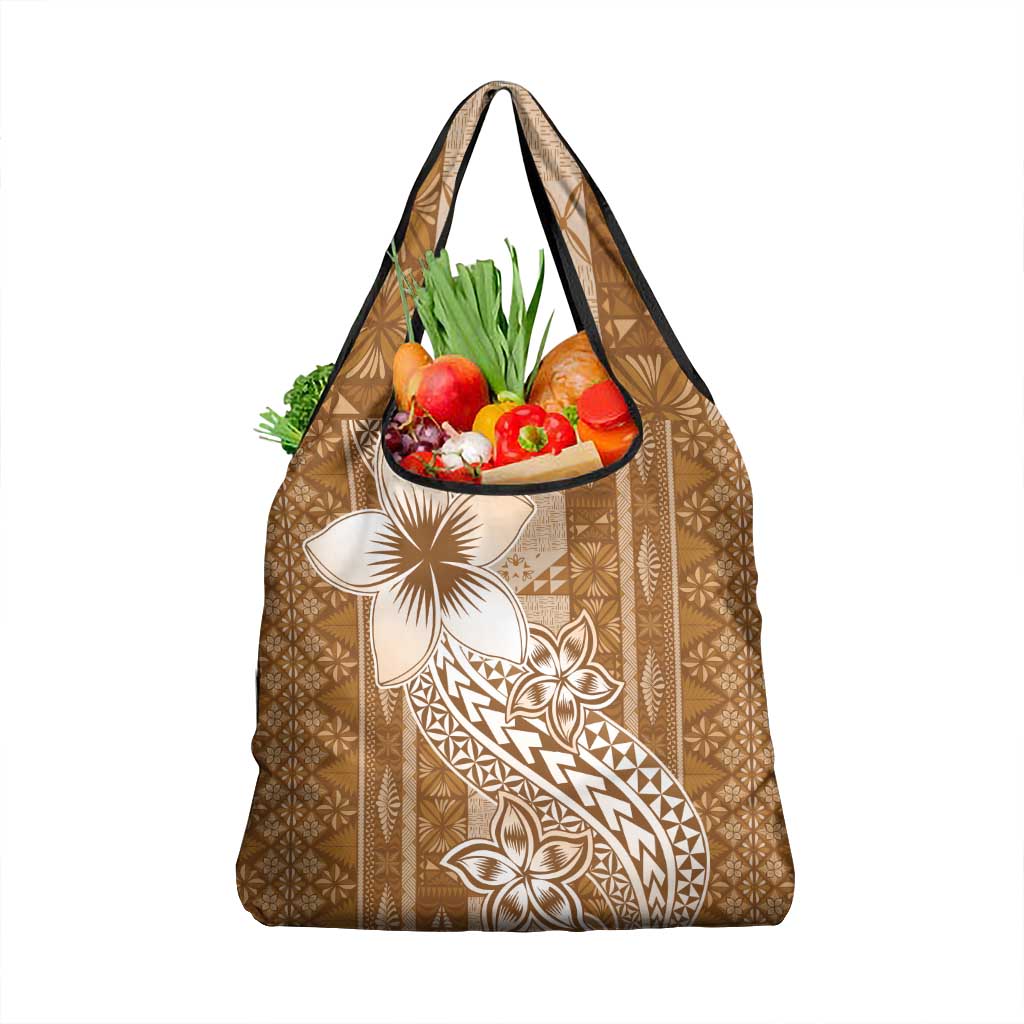 Tonga Kupesi Ngatu Grocery Bag Vintage Brown Plumeria LT05 1-pack One Size Brown - Polynesian Pride