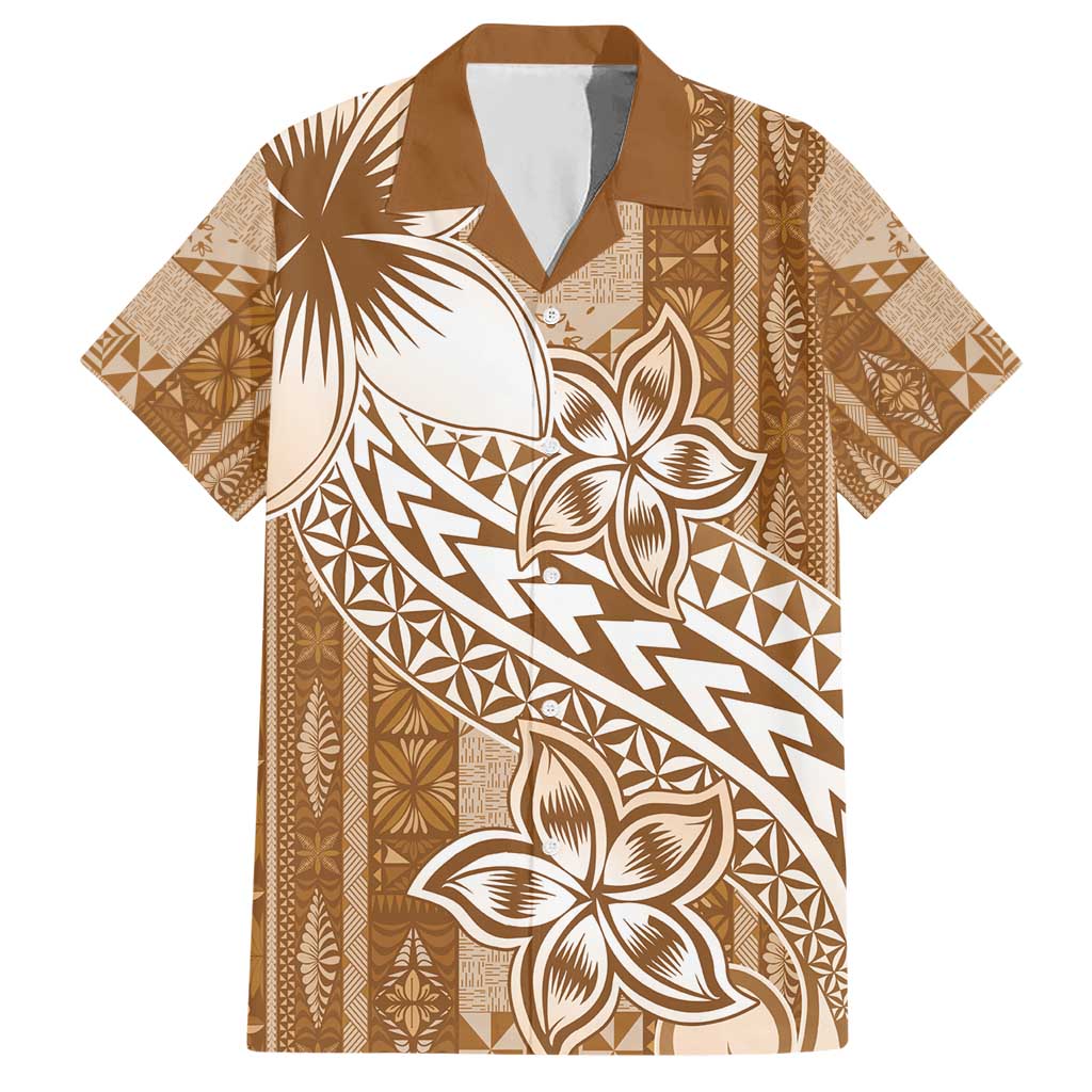 Tonga Kupesi Ngatu Hawaiian Shirt Vintage Brown Plumeria LT05 Brown - Polynesian Pride