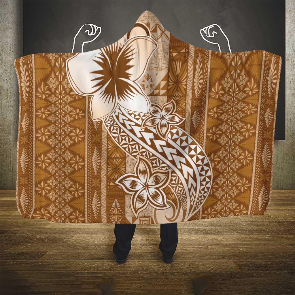 Tonga Kupesi Ngatu Hooded Blanket Vintage Brown Plumeria LT05 - Polynesian Pride