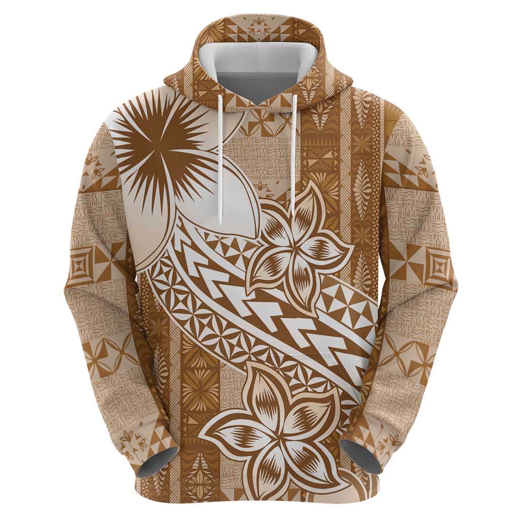Tonga Kupesi Ngatu Hoodie Vintage Brown Plumeria