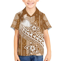 Tonga Kupesi Ngatu Kid Hawaiian Shirt Vintage Brown Plumeria LT05 Kid Brown - Polynesian Pride
