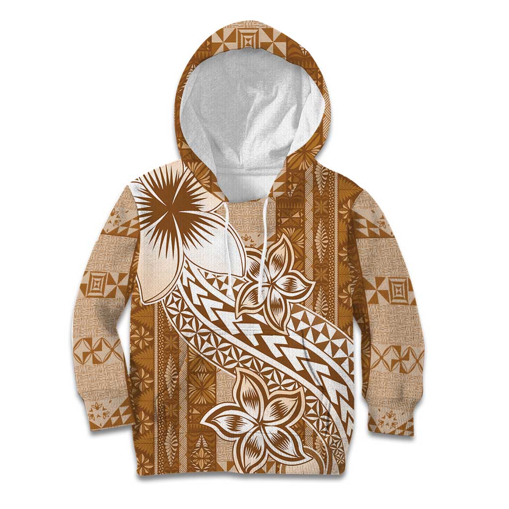 Tonga Kupesi Ngatu Kid Hoodie Vintage Brown Plumeria