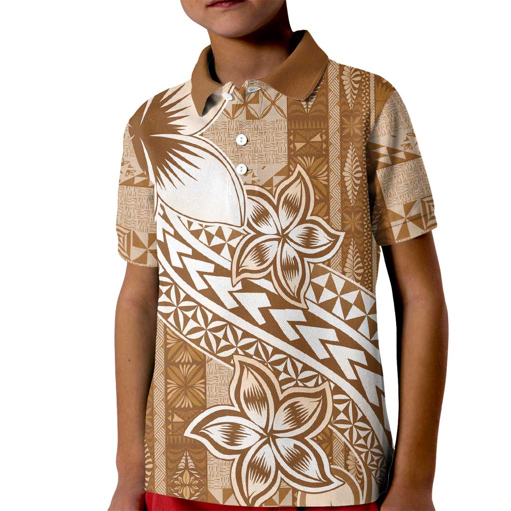 Tonga Kupesi Ngatu Kid Polo Shirt Vintage Brown Plumeria