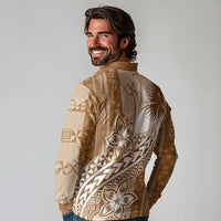 Tonga Kupesi Ngatu Long Sleeve Polo Shirt Vintage Brown Plumeria