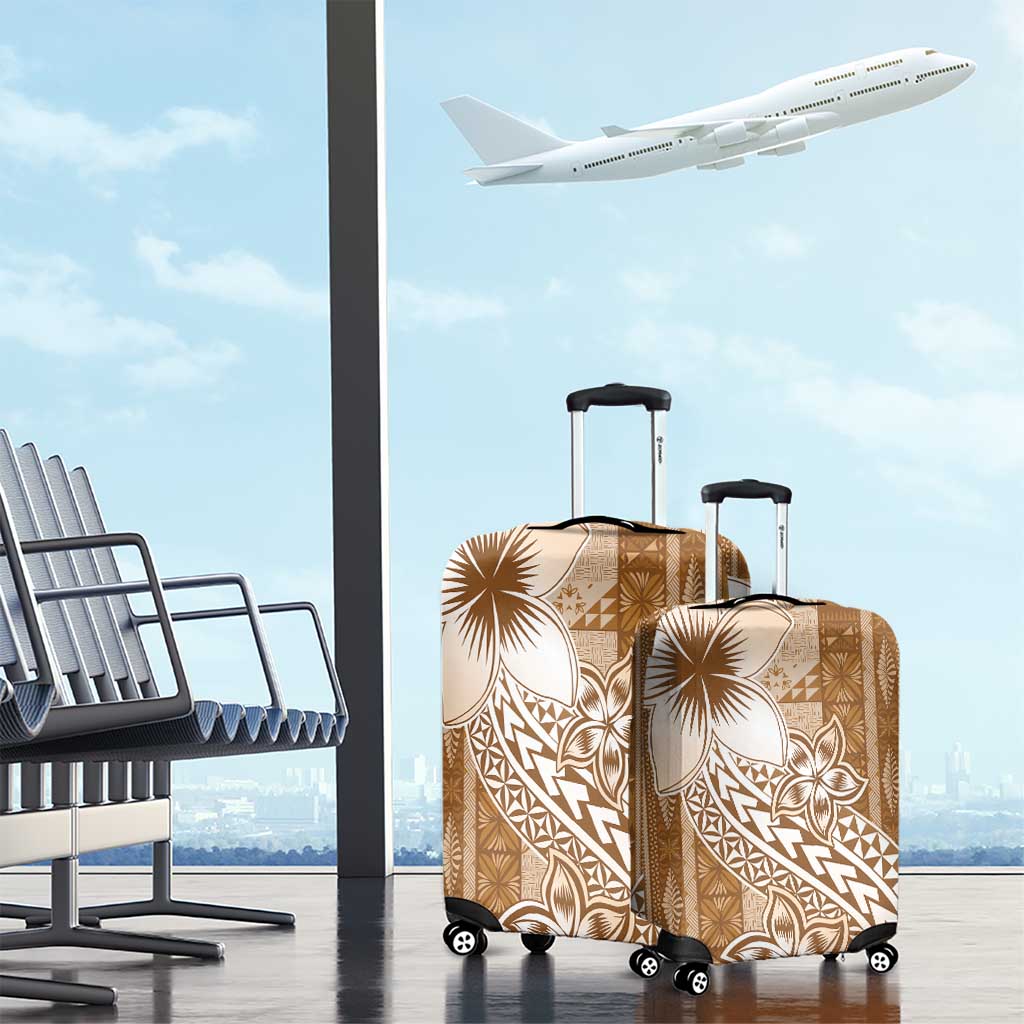 Tonga Kupesi Ngatu Luggage Cover Vintage Brown Plumeria