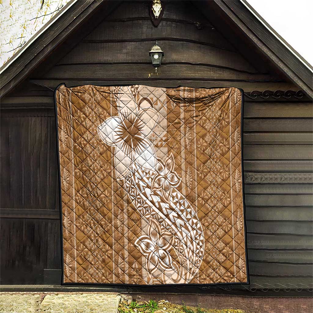 Tonga Kupesi Ngatu Quilt Vintage Brown Plumeria