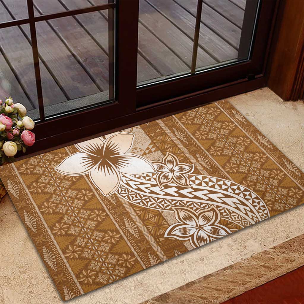 Tonga Kupesi Ngatu Rubber Doormat Vintage Brown Plumeria LT05 - Polynesian Pride
