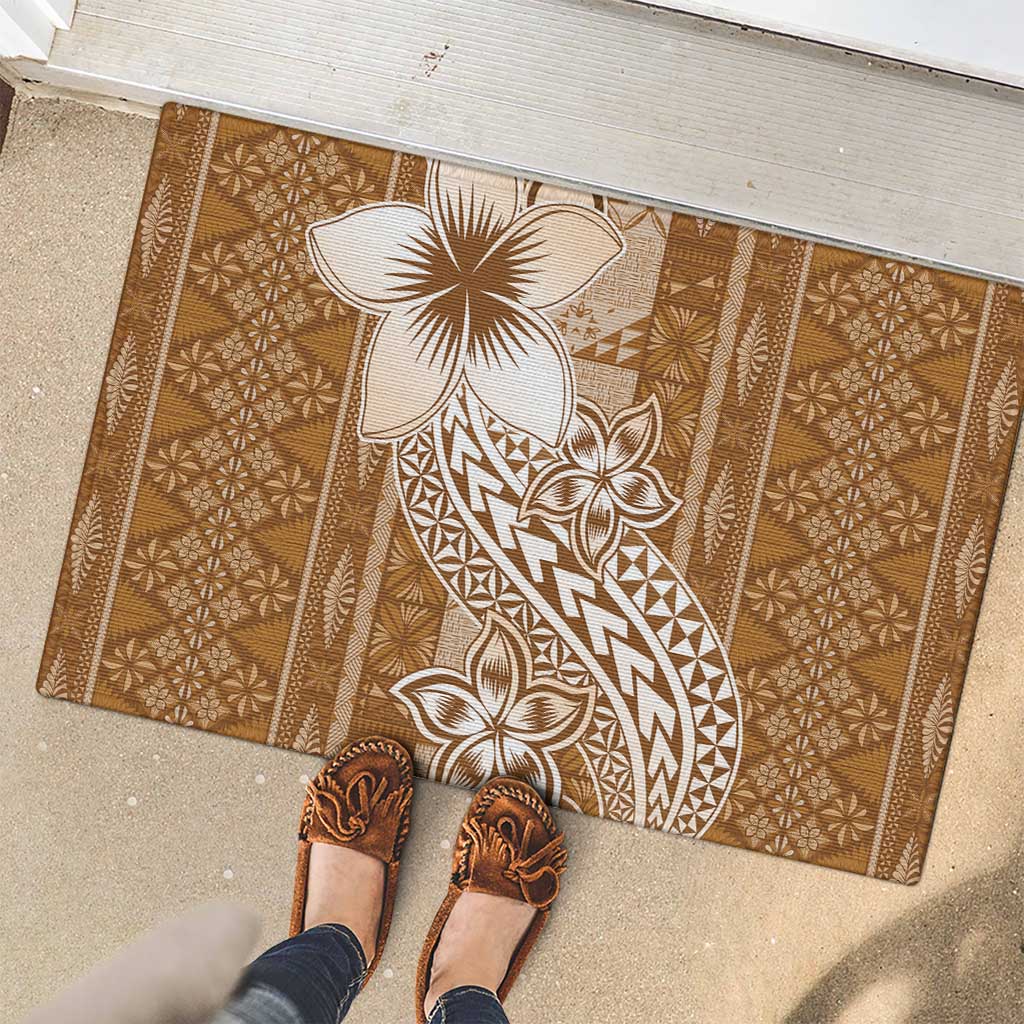 Tonga Kupesi Ngatu Rubber Doormat Vintage Brown Plumeria LT05 - Polynesian Pride