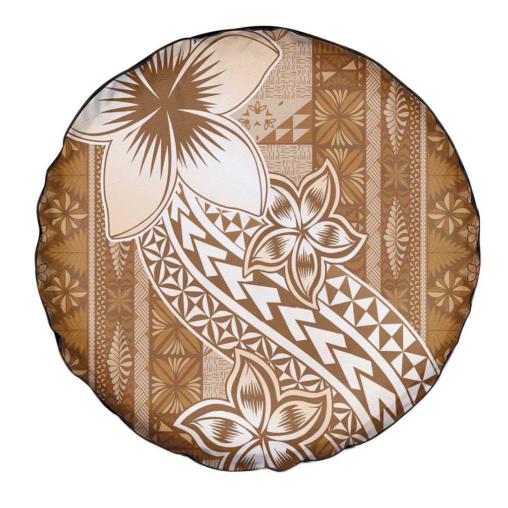 Tonga Kupesi Ngatu Spare Tire Cover Vintage Brown Plumeria