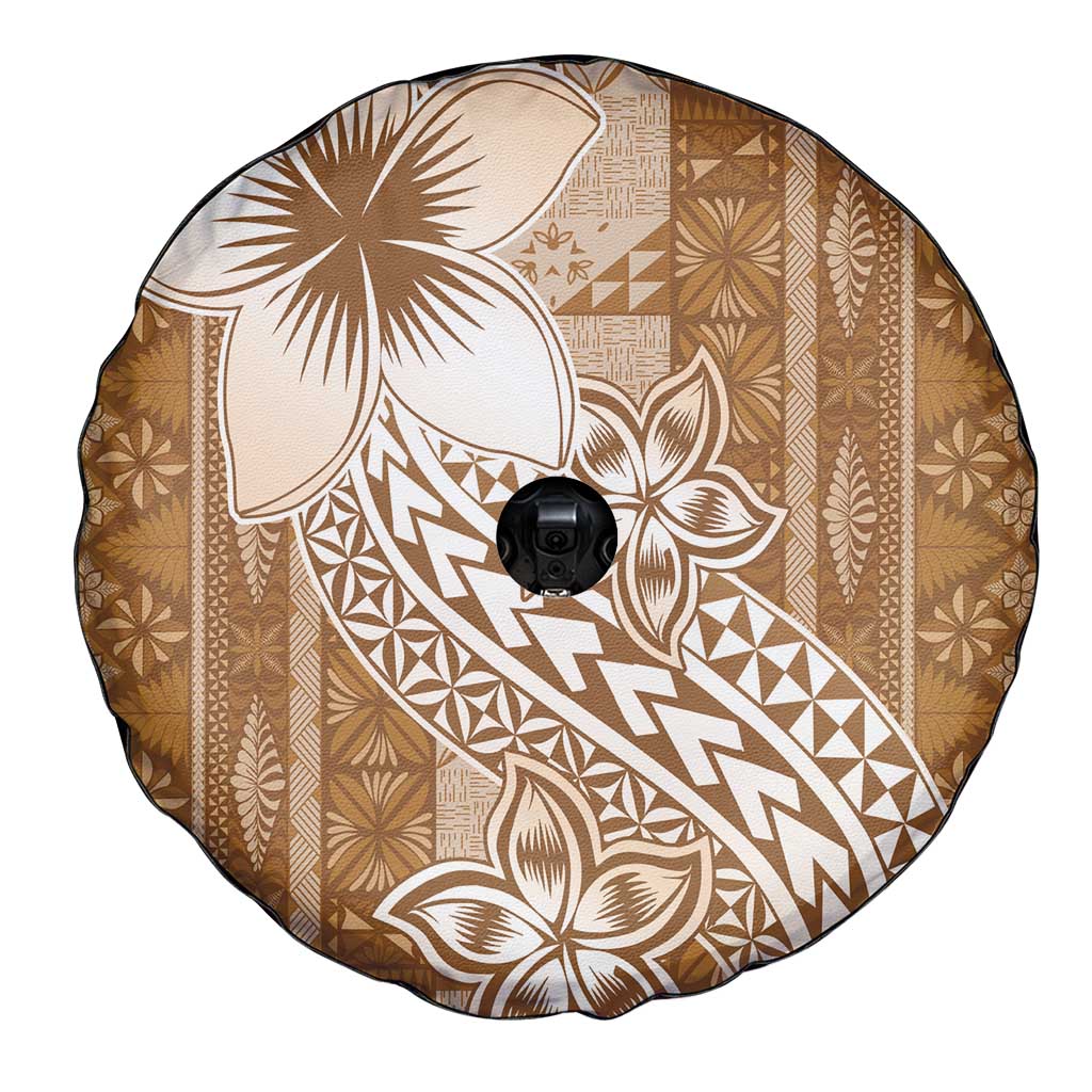 Tonga Kupesi Ngatu Spare Tire Cover Vintage Brown Plumeria