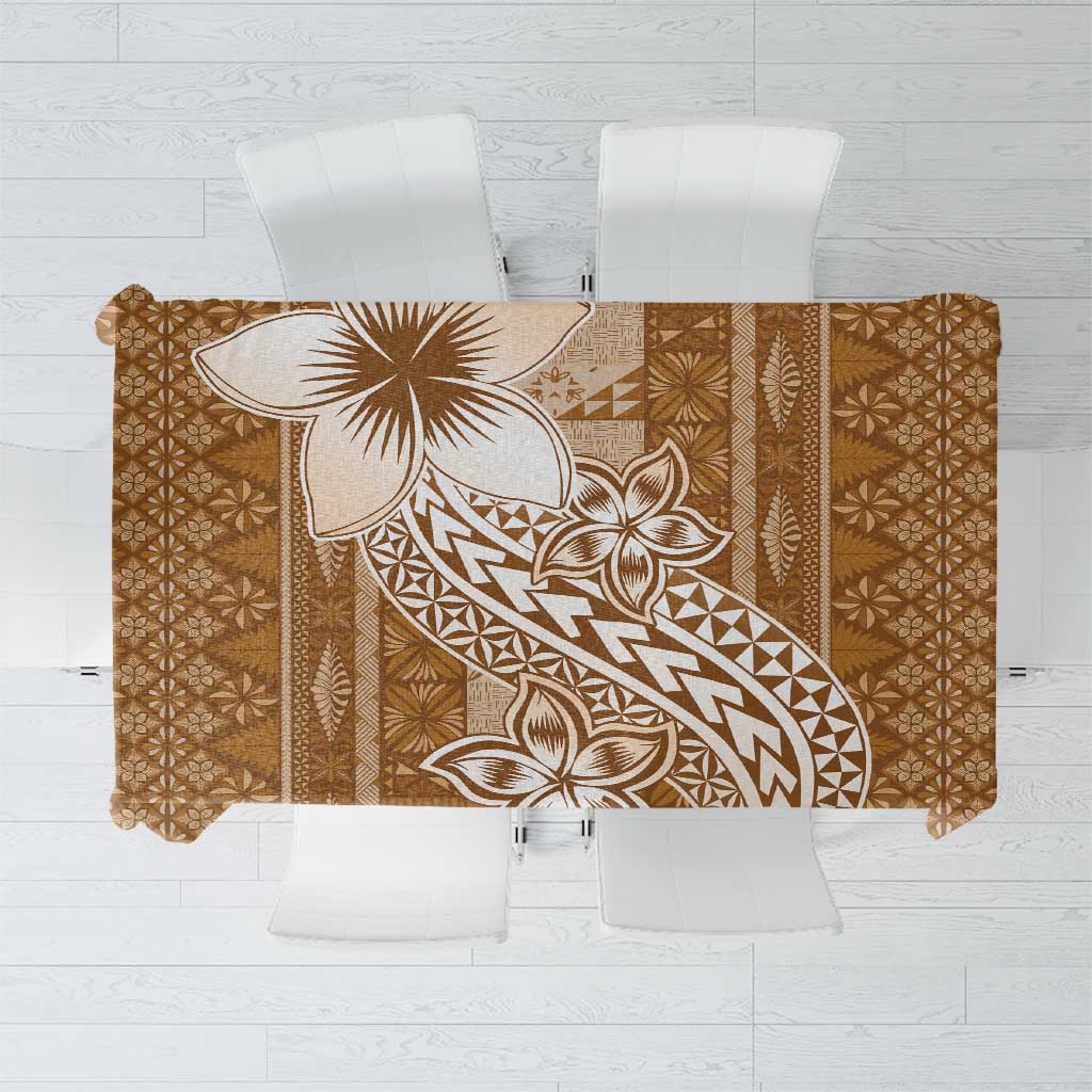 Tonga Kupesi Ngatu Tablecloth Vintage Brown Plumeria LT05 Brown - Polynesian Pride