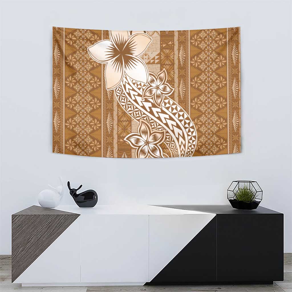Tonga Kupesi Ngatu Tapestry Vintage Brown Plumeria