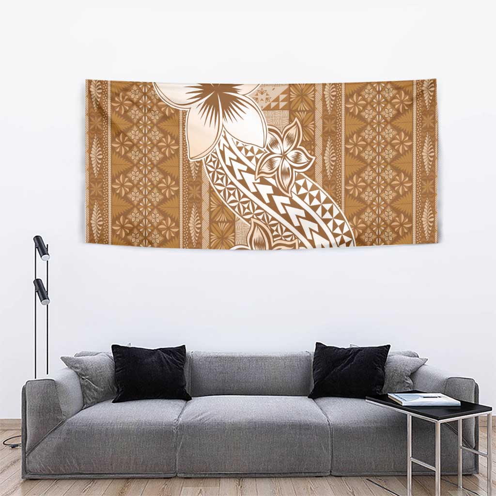 Tonga Kupesi Ngatu Tapestry Vintage Brown Plumeria
