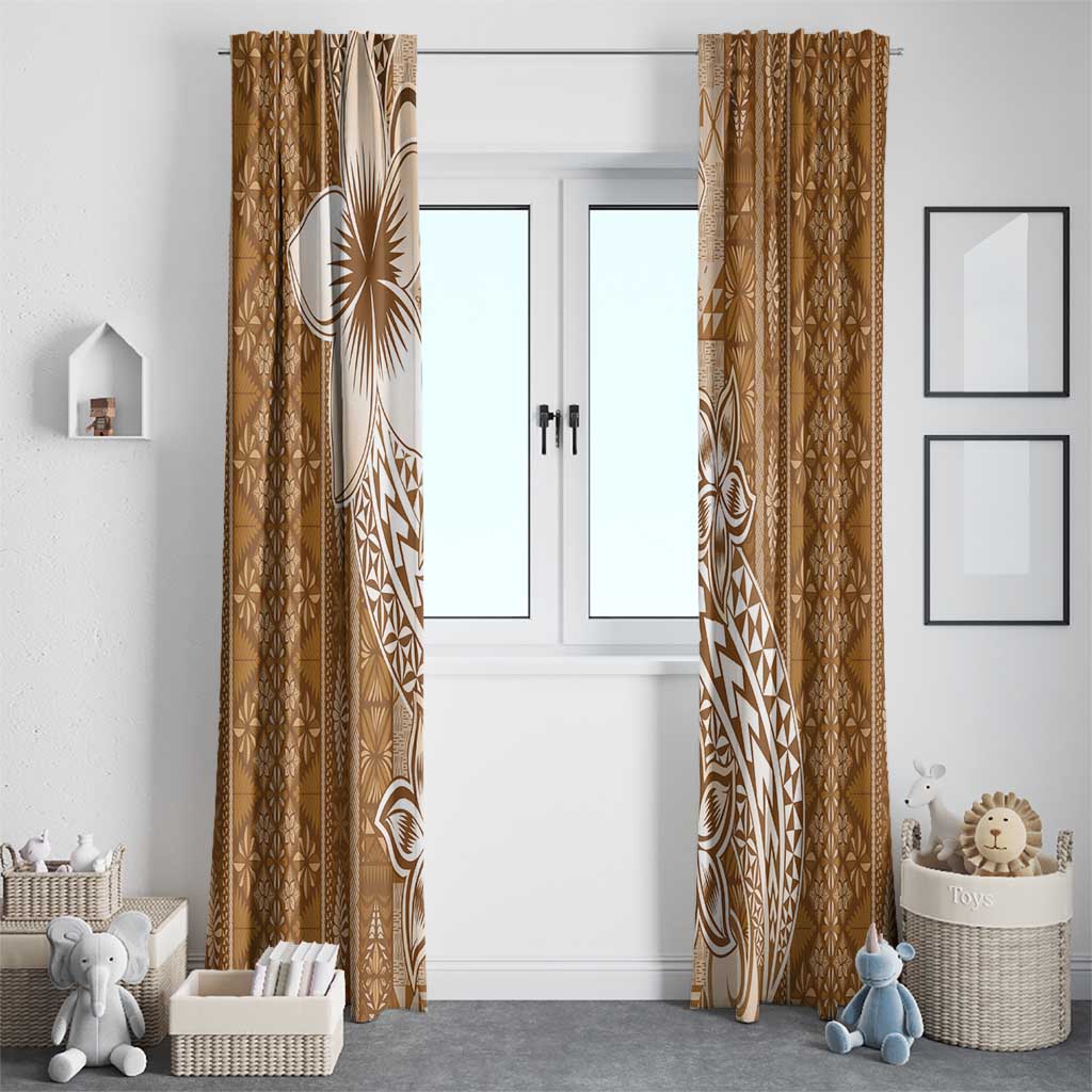 Tonga Kupesi Ngatu Window Curtain Vintage Brown Plumeria LT05 - Polynesian Pride